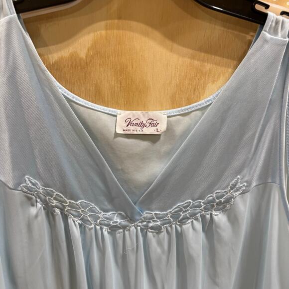 Vintage Vanity Fair Peignoir Set baby Blue Nylon Nightgown Robe Sz L Made in USA - Picture 5 of 7